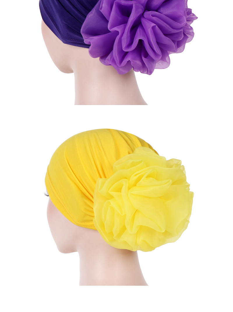 Fashion Yellow Big Flower Milk Silk Baotou Dish Flower Hat,Beanies&Others