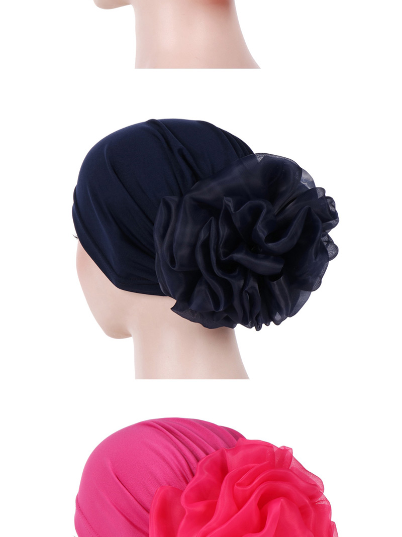 Fashion Navy Big Flower Milk Silk Baotou Dish Flower Hat,Beanies&Others