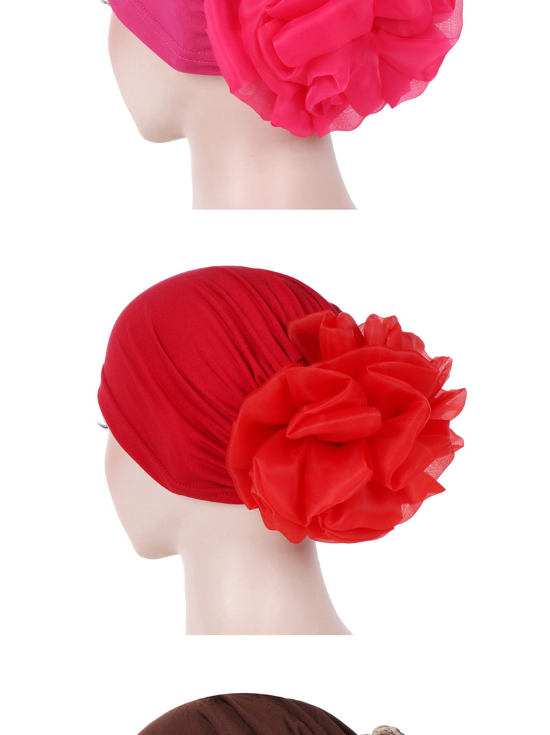 Fashion Rose Red Big Flower Milk Silk Baotou Dish Flower Hat,Beanies&Others