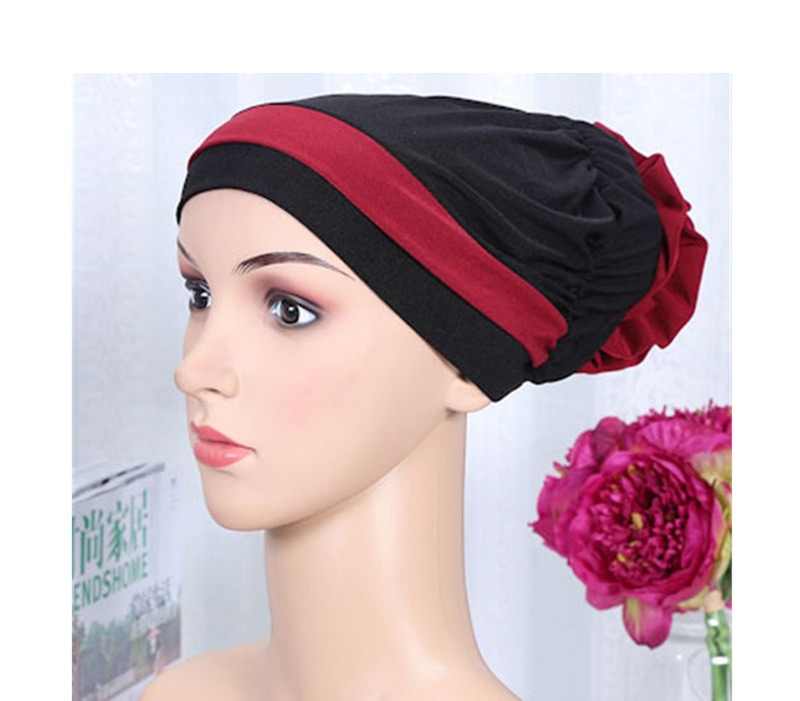 Fashion Black Bottom Gray Two-color Elastic Cloth Wearing A Flower Headband Hat,Beanies&Others