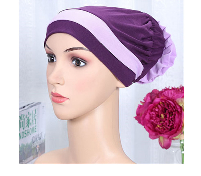 Fashion Dark Purple Two-color Elastic Cloth Wearing A Flower Headband Hat,Beanies&Others