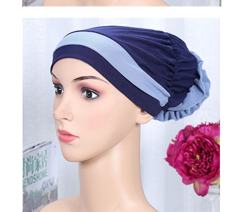 Fashion Light Blue Two-color Elastic Cloth Wearing A Flower Headband Hat,Beanies&Others
