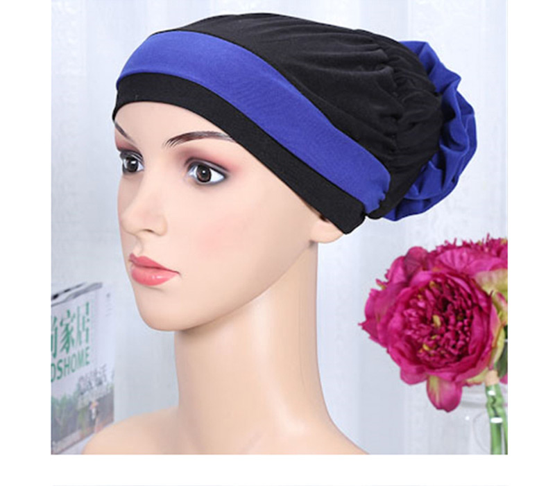 Fashion Navy Two-color Elastic Cloth Wearing A Flower Headband Hat,Beanies&Others