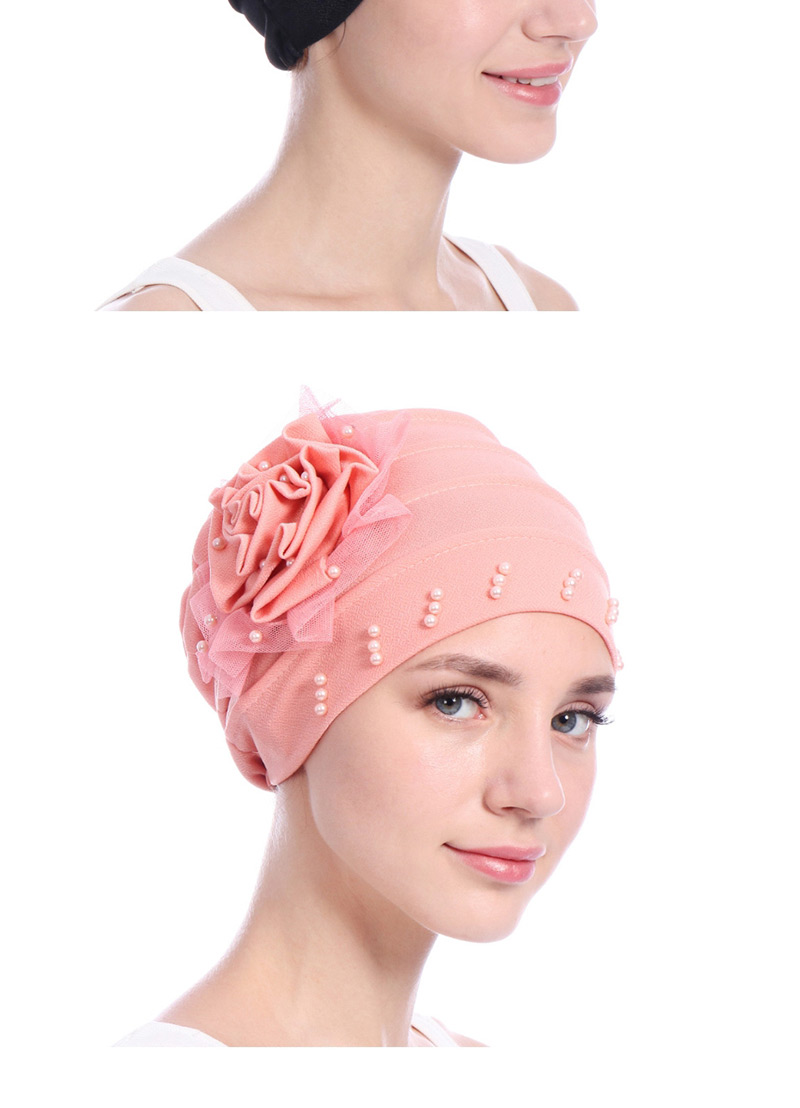 Fashion Rose Red Side Flower Mesh Gauze Lace Edging Beaded Head Cap Pure,Beanies&Others