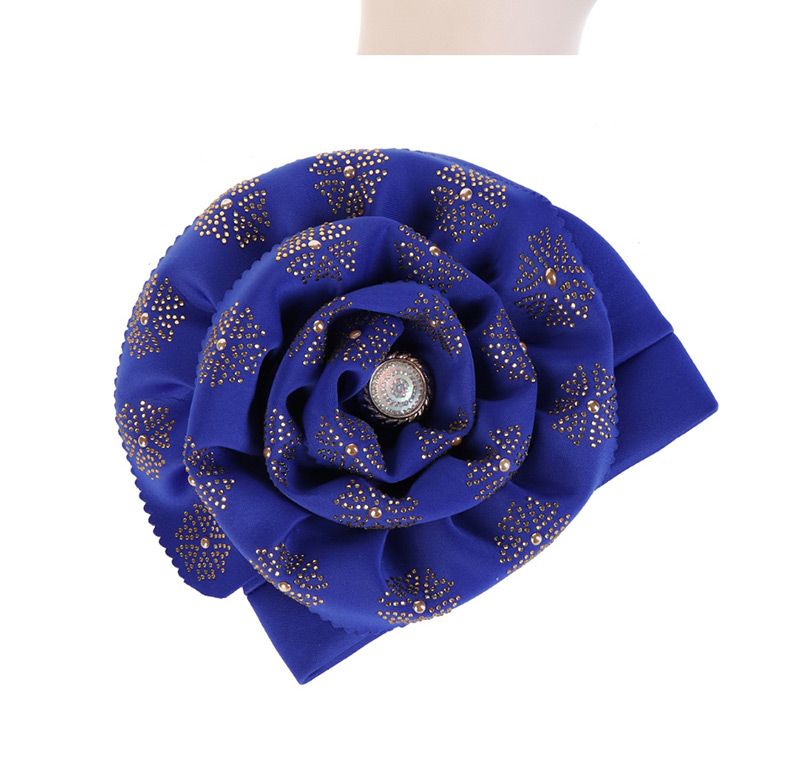 Fashion Royal Blue 31 Flower Hot Drilling Cuffed Hooded Hat,Beanies&Others