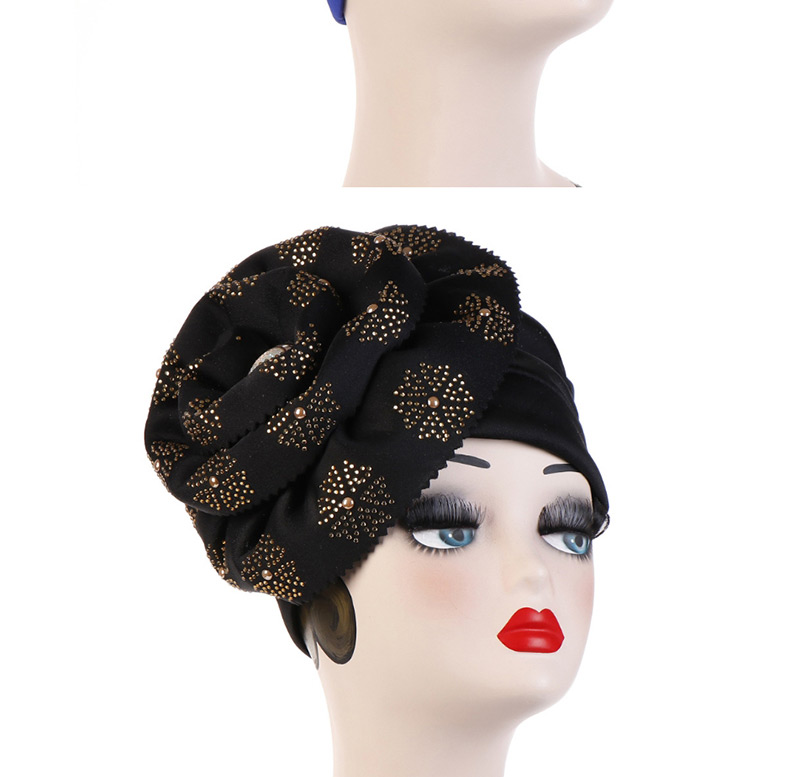 Fashion Black 27 Flower Hot Drilling Cuffed Hood Hat,Beanies&Others