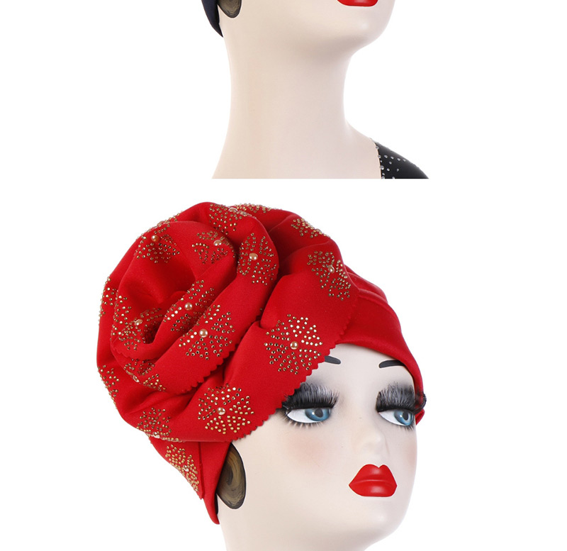 Fashion Watermelon Red 30 Flower Hot Drilling Cuffed Hood Hat,Beanies&Others