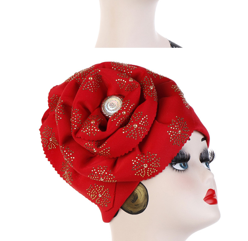Fashion Big Red 29 Flower Hot Drilling Cuffed Hood Hat,Beanies&Others