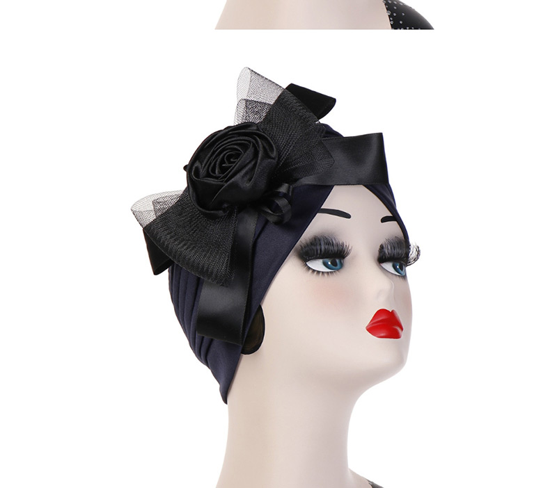 Fashion Black Flower Mesh Bow Bow Scarf Cap,Beanies&Others