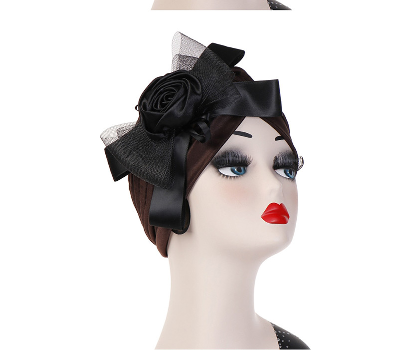 Fashion Navy Flower Mesh Bow Bow Scarf Cap,Beanies&Others