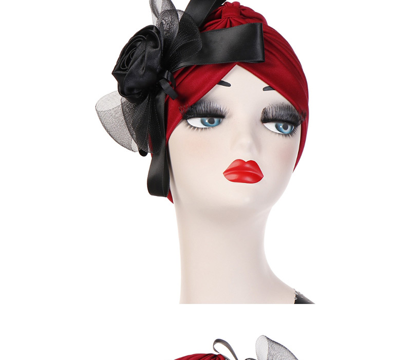 Fashion Navy Flower Mesh Bow Bow Scarf Cap,Beanies&Others