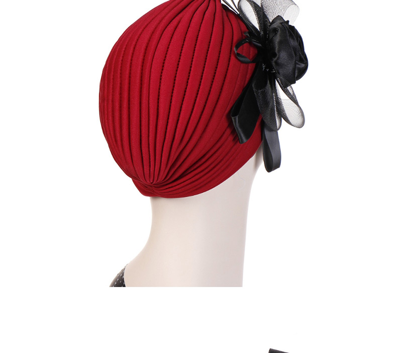 Fashion Red Wine Flower Mesh Bow Bow Scarf Cap,Beanies&Others
