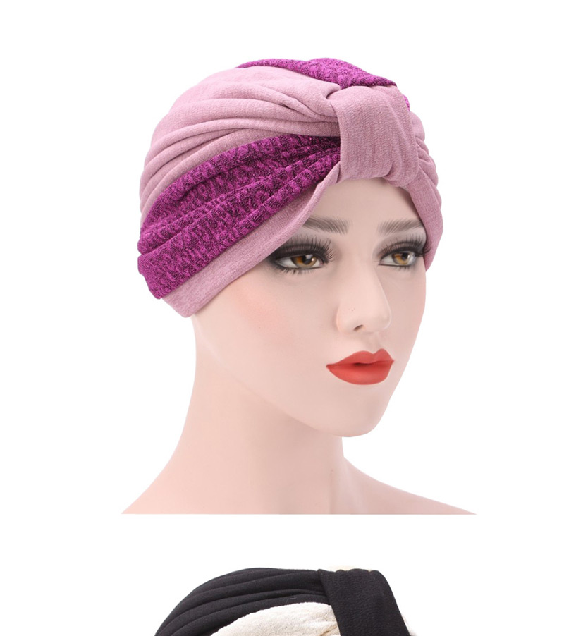 Fashion Black Two-color Stitching Pleated Headgear,Beanies&Others