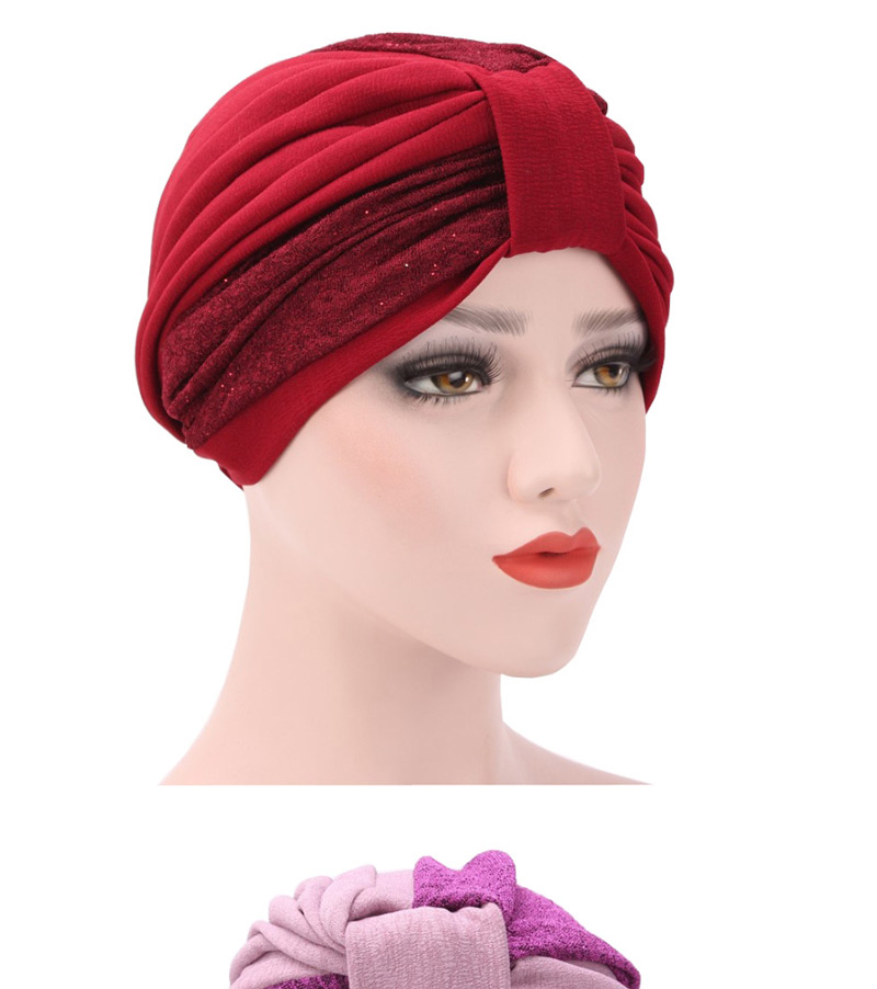Fashion Big Red Two-color Stitching Pleated Headgear,Beanies&Others