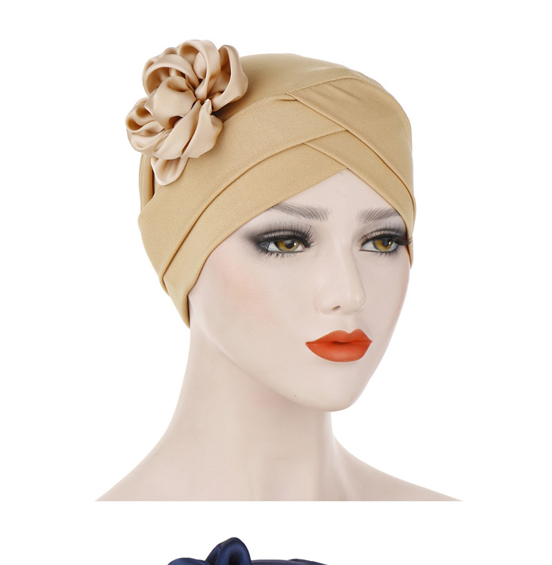 Fashion Black Milk-colored Side Flower Turban Cap,Beanies&Others