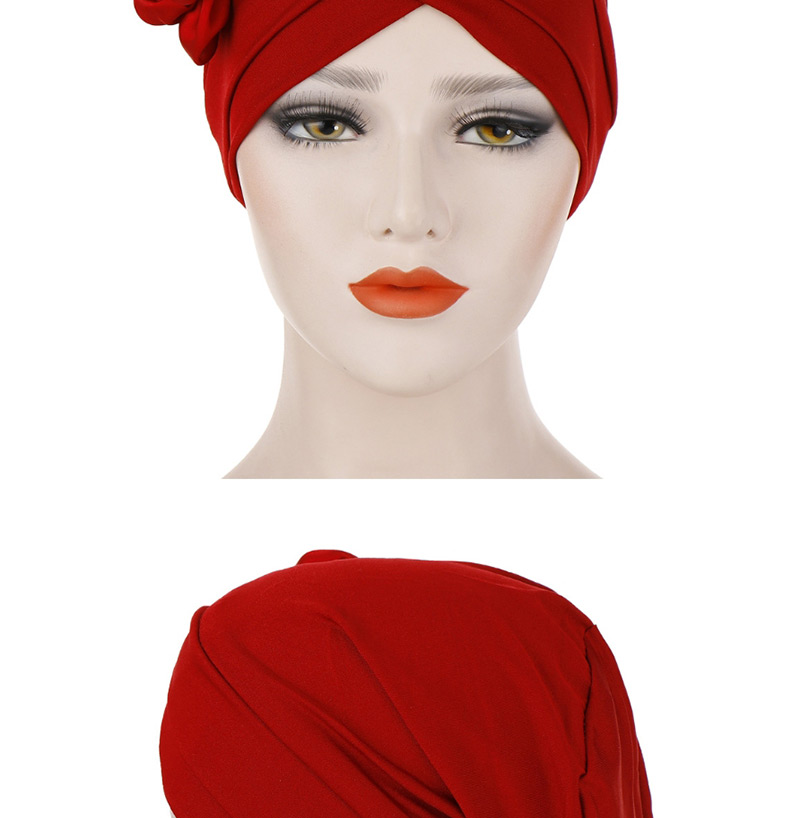 Fashion Sapphire Milk-colored Side Flower Turban Cap,Beanies&Others