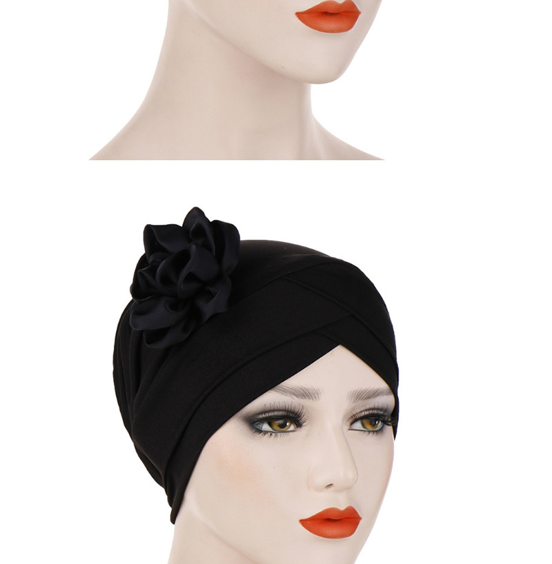 Fashion Sapphire Milk-colored Side Flower Turban Cap,Beanies&Others