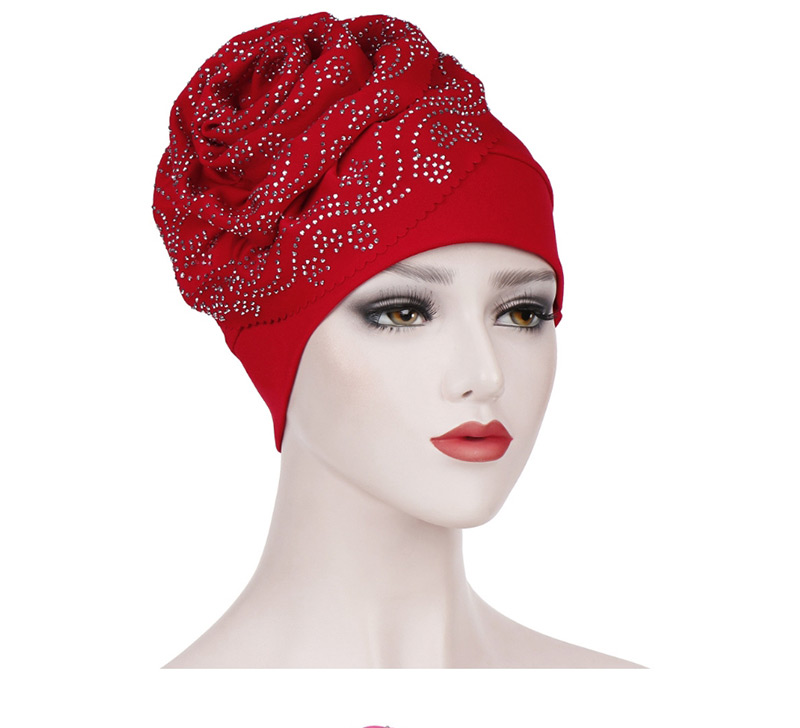 Fashion Rose Red Wavy Cashew Flower Hot Bit Towel Cap,Beanies&Others