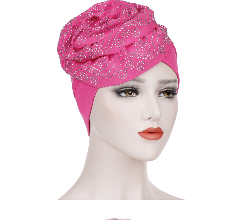 Fashion Pink Wavy Cashew Flower Hot Bit Towel Cap,Beanies&Others