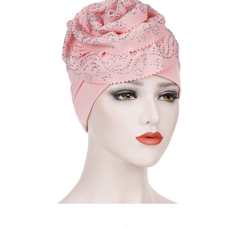 Fashion Pink Wavy Cashew Flower Hot Bit Towel Cap,Beanies&Others