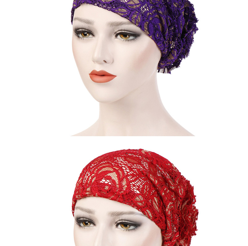 Fashion Rose Red Lace Disk Flower Headgear,Beanies&Others
