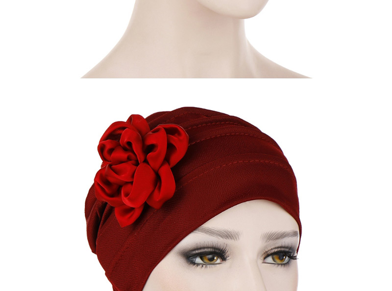 Fashion Wine Red Side Flower Hex Cap,Beanies&Others