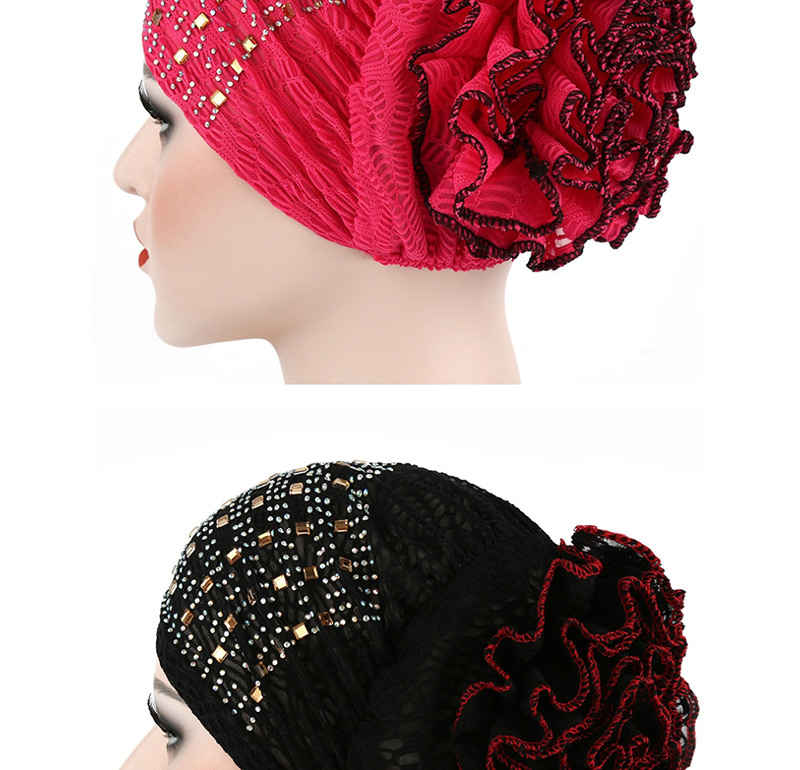 Fashion Big Red Hot Drilling Double Color Flower Baotou Cap,Beanies&Others