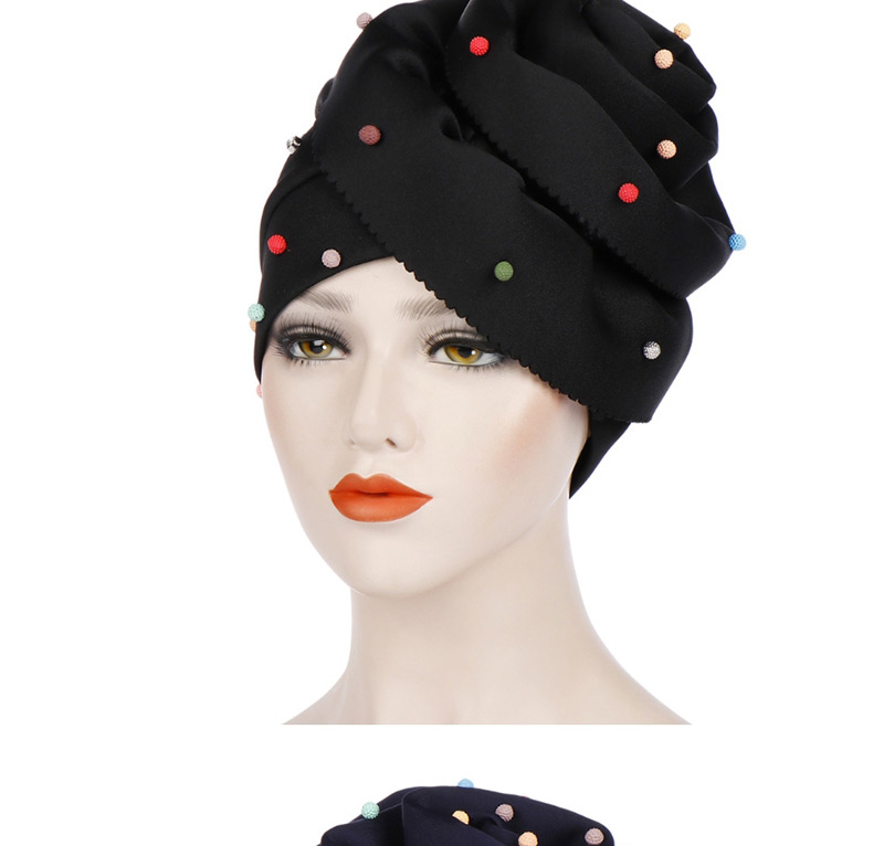 Fashion Black Beaded Large Flower Head Cap,Beanies&Others