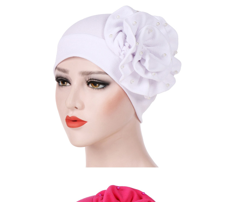 Fashion Royal Blue Side Flower Large Flower Nail Pearl Turban Cap,Beanies&Others