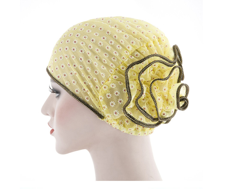 Fashion Yellow Small Flower Double Color Flower Baotou Cap,Beanies&Others