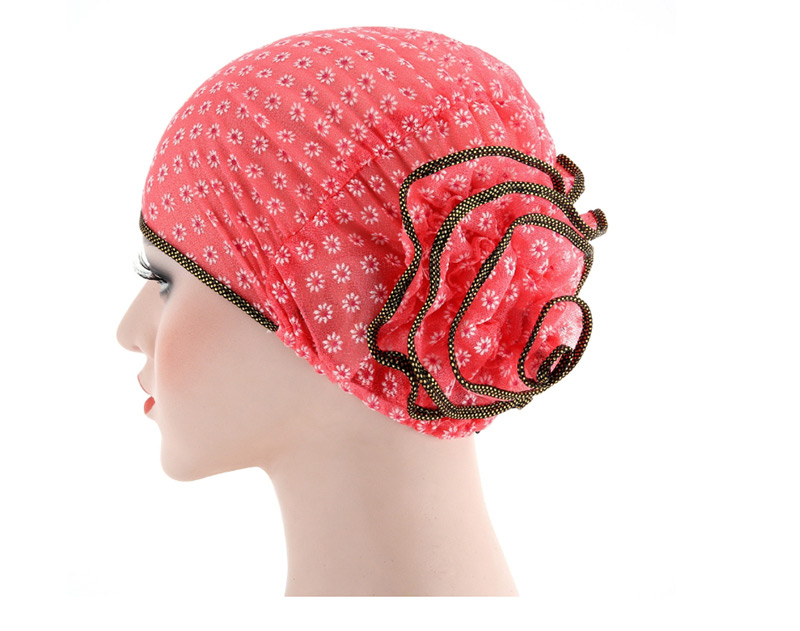 Fashion Watermelon Red Small Flower Double Color Flower Baotou Cap,Beanies&Others