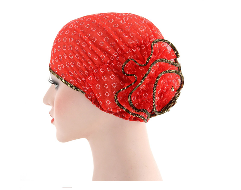 Fashion Watermelon Red Small Flower Double Color Flower Baotou Cap,Beanies&Others