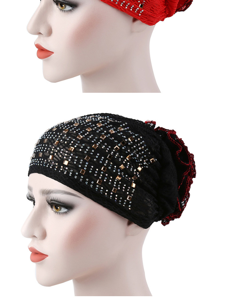 Fashion Big Red Flowered Bonnet With Hot Diamond,Beanies&Others