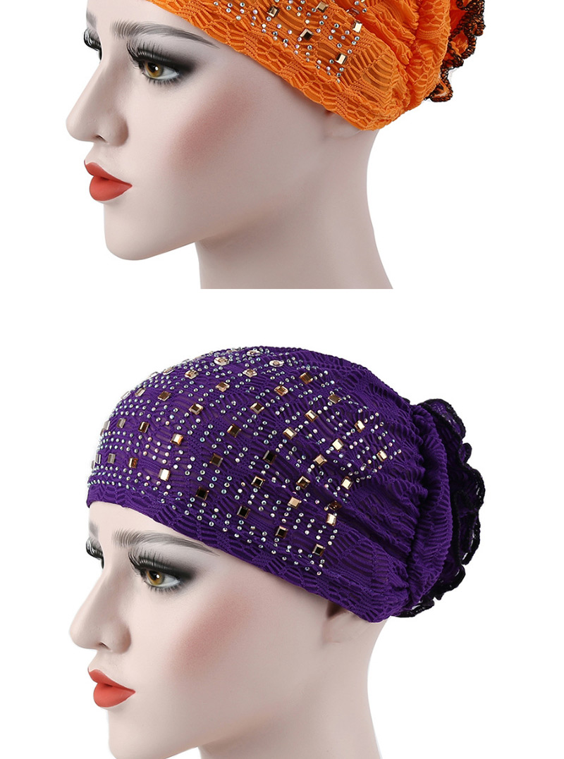 Fashion Dark Purple Flowered Bonnet With Hot Diamond,Beanies&Others