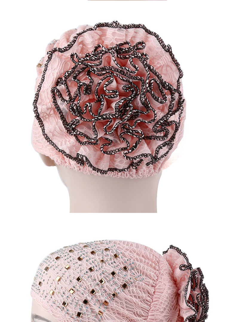 Fashion Black Flowered Bonnet With Hot Diamond,Beanies&Others