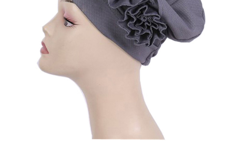 Fashion Pink Corn Grain Double Flower Pleated Turban Cap,Beanies&Others