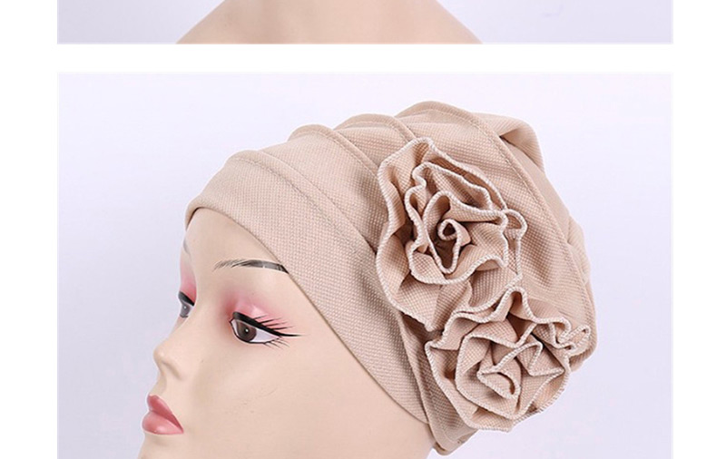 Fashion Red Corn Grain Double Flower Pleated Turban Cap,Beanies&Others