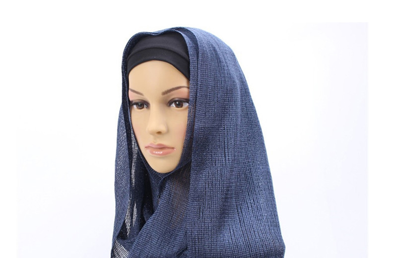Fashion Navy Bright Silk Scarf With Headscarf,Beanies&Others