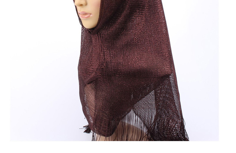 Fashion Dark Gray Bright Silk Scarf With Headscarf,Beanies&Others