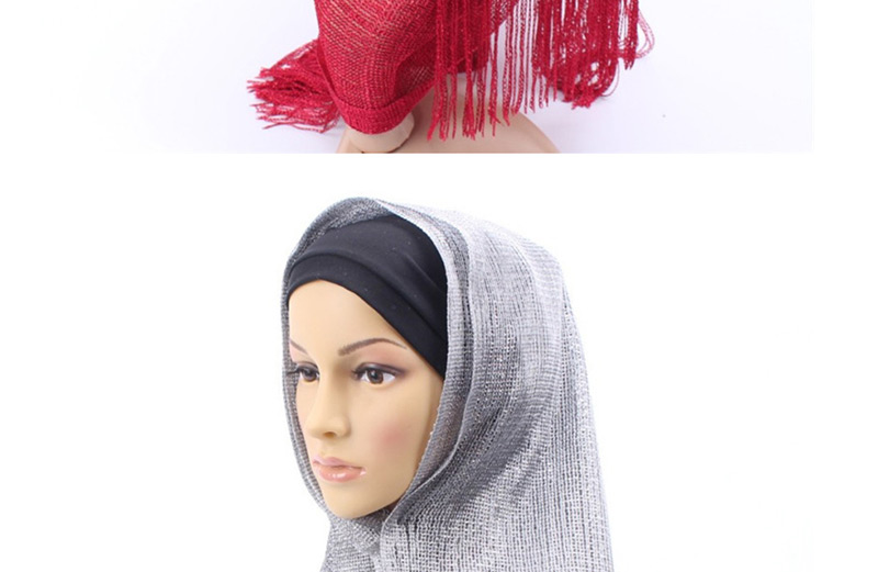 Fashion Silver Bright Silk Scarf With Headscarf,Beanies&Others