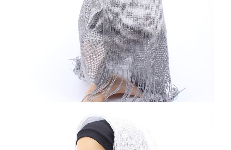 Fashion Dark Gray Bright Silk Scarf With Headscarf,Beanies&Others