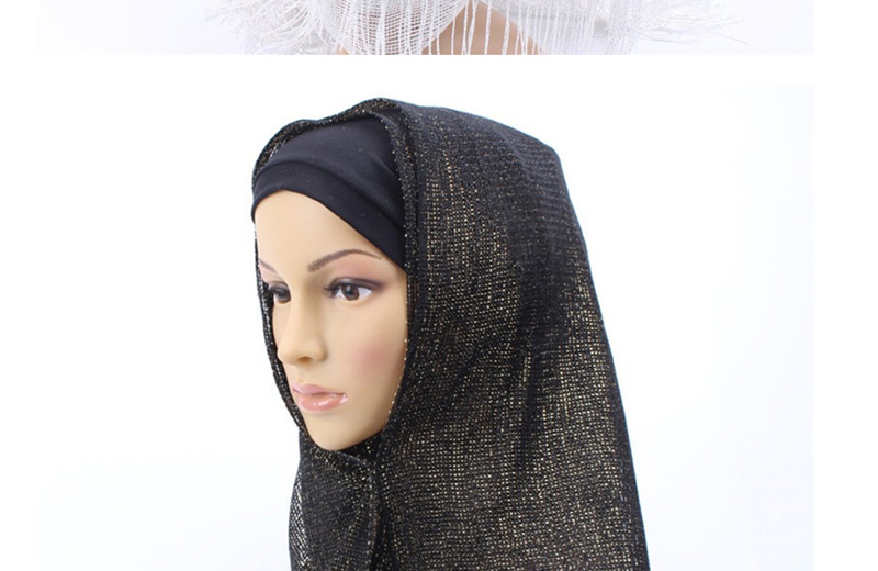 Fashion Black Bright Silk Scarf With Headscarf,Beanies&Others