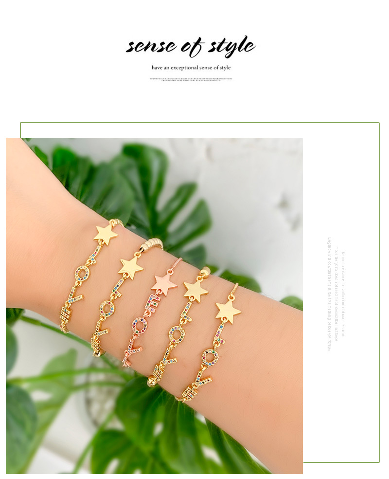 Fashion Rose Gold Copper Inlaid Zircon Letter Love Pentagram Bracelet,Bracelets