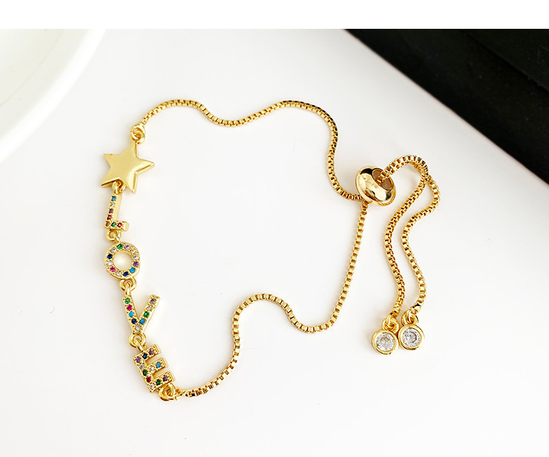 Fashion Gold Copper Inlaid Zircon Beaded Letter Love Pentagram Bracelet,Bracelets