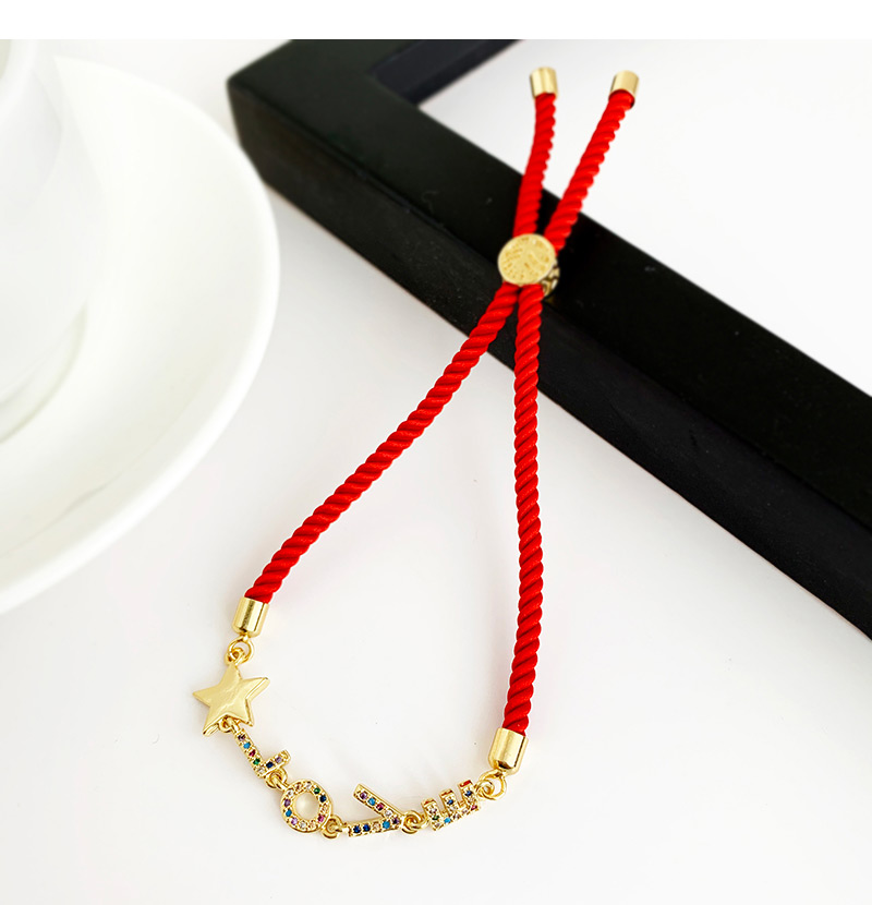 Fashion Red Copper Inlaid Zircon Rope Letter Love Pentagram Bracelet,Bracelets