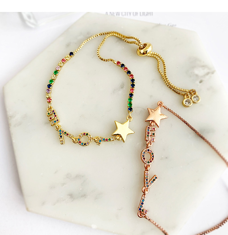 Fashion Gold Copper Inlaid Zircon Letter Love Pentagram Bracelet,Bracelets