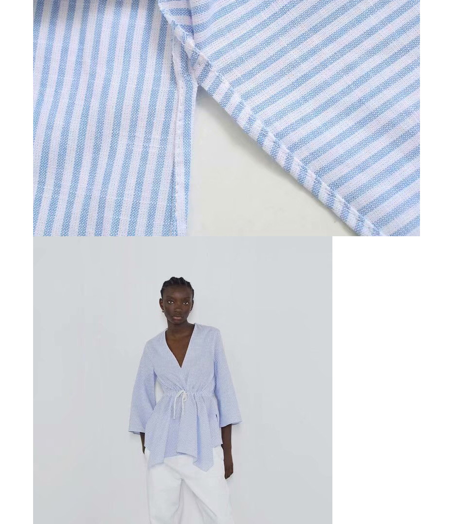 Fashion Blue Striped Blouse,Sunscreen Shirts