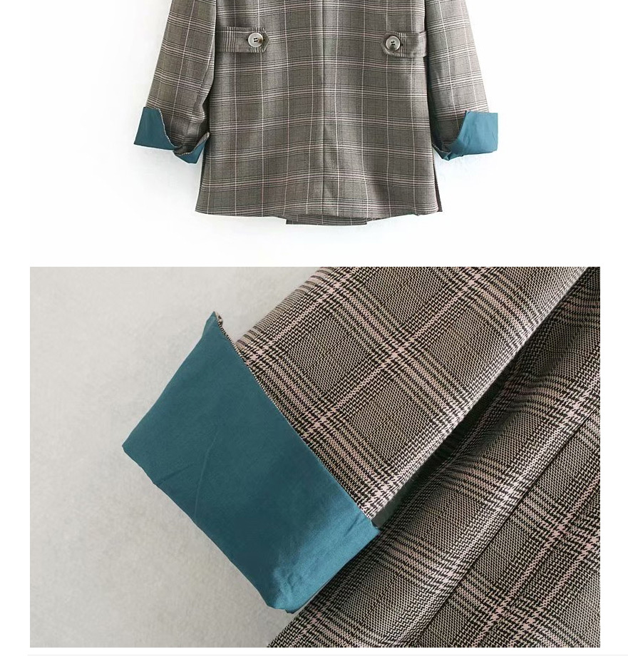 Fashion Khaki Plaid Suit,Coat-Jacket