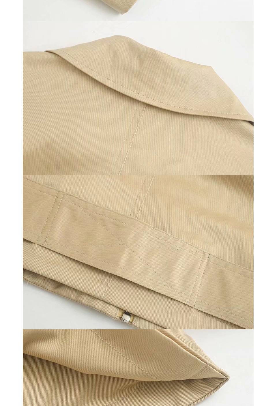 Fashion Khaki Lapel Belt Jacket,Coat-Jacket