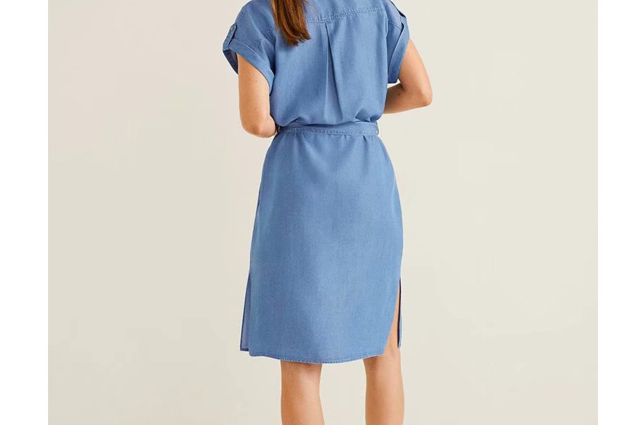 Fashion Blue Denim Roll Cuff Shirt Dress,Long Dress